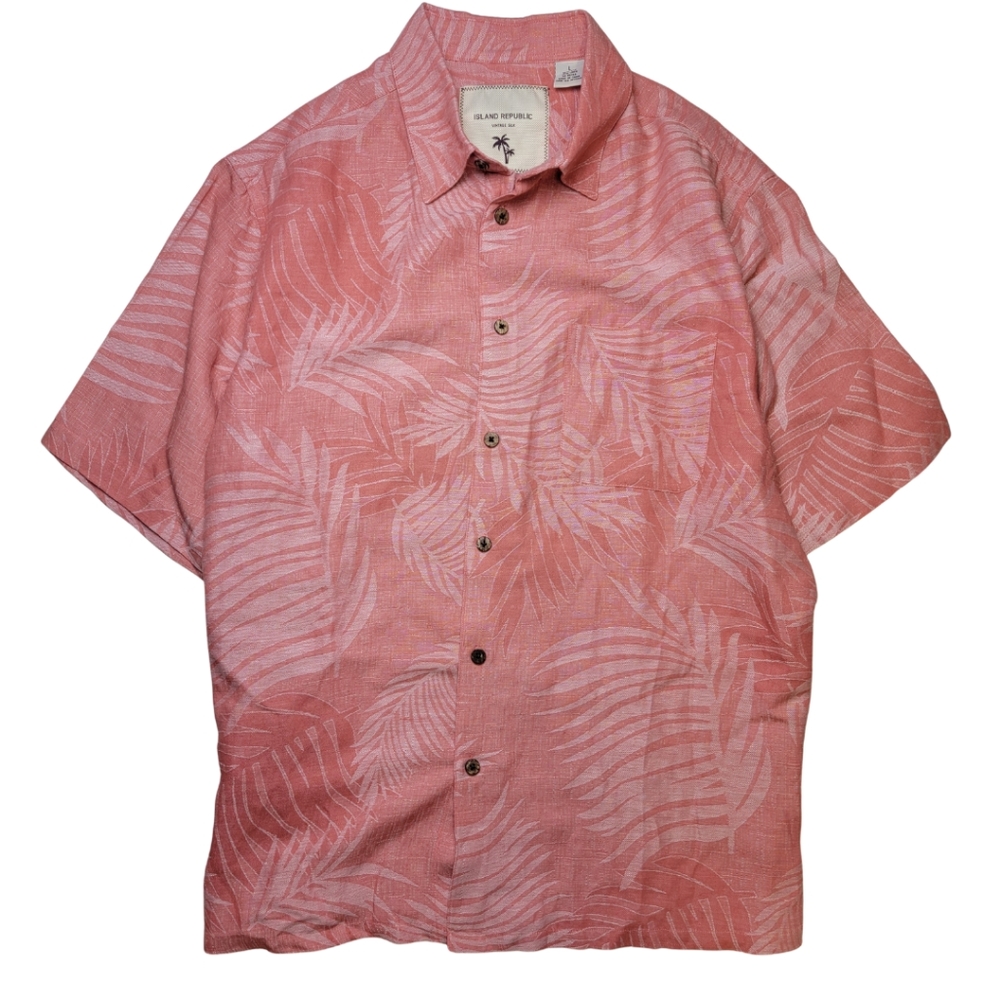 Island Republic Linen Silk Coral Short Sleeve Button Down Shirt - Picture 3 of 7